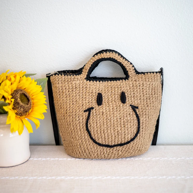 Women's Large Leather Shoulder Bag in Brown with Multiple Compartments for WorkElena Handbags Twine Woven Smiley Face Bag