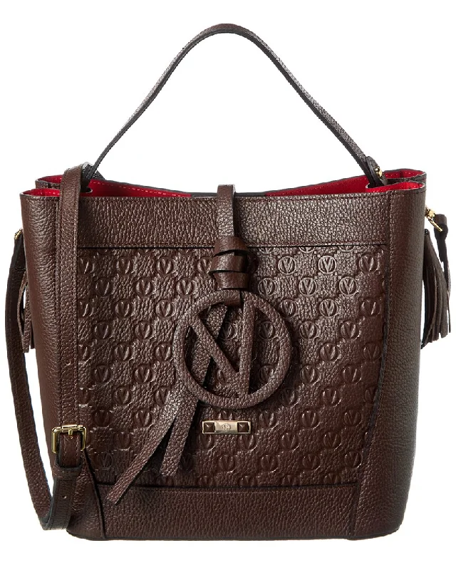Women's Shoulder Bag with Zippered Pockets in Orange for SafetyValentino by Mario Valentino Callie Medallion Leather Shoulder Bag Women's Shoulder Bag with Zippered Pockets in Orange for SafetyValentino by Mario Valentino Callie Medallion Leather Shoulder Bag
