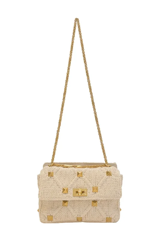 Women's Canvas Shoulder Bag in Navy with Striped Pattern for Beach Trips[WB6137] Valentino Garavani | Cross-Body Bag