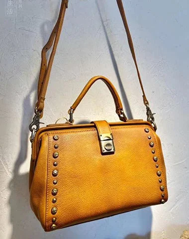Leather Shoulder Bag with Magnetic Closure in Black for Quick AccessVintage Womens Tan Leather Doctor Handbag Purses With Rivet Doctor Shoulder Bag for Women Leather Shoulder Bag with Magnetic Closure in Black for Quick AccessVintage Womens Tan Leather Doctor Handbag Purses With Rivet Doctor Shoulder Bag for Women