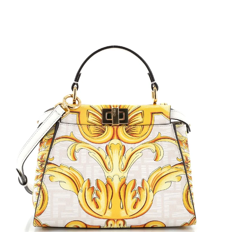 Women's Shoulder Bag with Fringe Details in Brown for a Bohemian Stylex Versace Fendace Peekaboo Bag Printed Zucca Leather Mini Women's Shoulder Bag with Fringe Details in Brown for a Bohemian Stylex Versace Fendace Peekaboo Bag Printed Zucca Leather Mini
