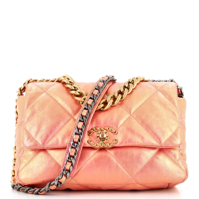 Women's Crossbody Bag with Chain Strap in Gold for a Glamorous Touch19 Flap Bag Quilted Iridescent Calfskin Large Women's Crossbody Bag with Chain Strap in Gold for a Glamorous Touch19 Flap Bag Quilted Iridescent Calfskin Large