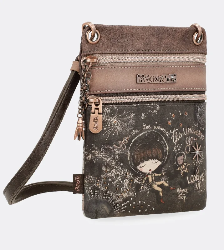 Women's Small Leather Crossbody Bag in Black with Gold Hardware for Evening PartiesAdorable mini universe crossbody bag with a printed design Women's Small Leather Crossbody Bag in Black with Gold Hardware for Evening PartiesAdorable mini universe crossbody bag with a printed design