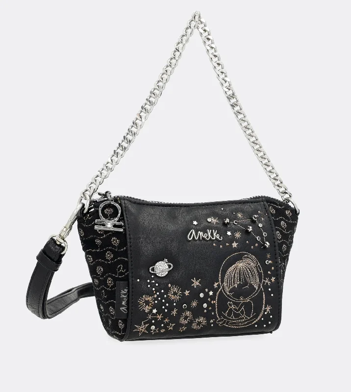 Leather - Trimmed Denim Crossbody Bag in Blue for a Vintage - Inspired LookCute spirit mini handbag with a chain strap Leather - Trimmed Denim Crossbody Bag in Blue for a Vintage - Inspired LookCute spirit mini handbag with a chain strap
