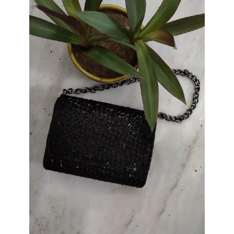 Floral - Printed Satin Clutch in Pink for Spring GalasA Clutch Story Black Bugle Beads Flap Clutch Floral - Printed Satin Clutch in Pink for Spring GalasA Clutch Story Black Bugle Beads Flap Clutch