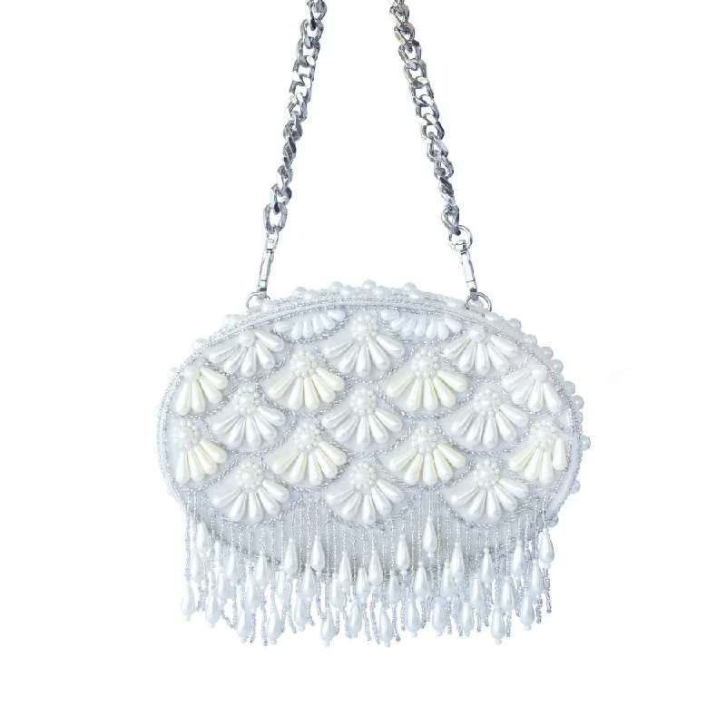Lace - Trimmed Satin Clutch in Ivory for Garden WeddingsAdora By Ankita Cream Fareeda Clutch Bag