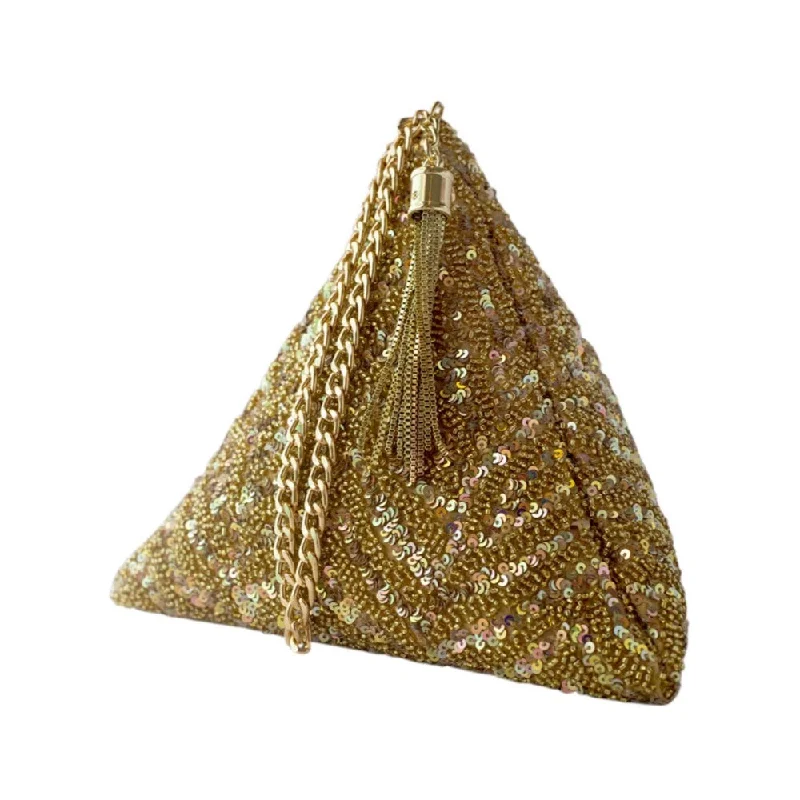 Pearl - Embellished Clutch in Cream for Bridal ShowersAdora By Ankita Gold Chevron Triangle Bag Pearl - Embellished Clutch in Cream for Bridal ShowersAdora By Ankita Gold Chevron Triangle Bag