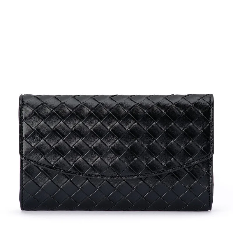Leather Clutch with Chain Strap in Black for Cocktail PartiesAISHA Embossed Clutch