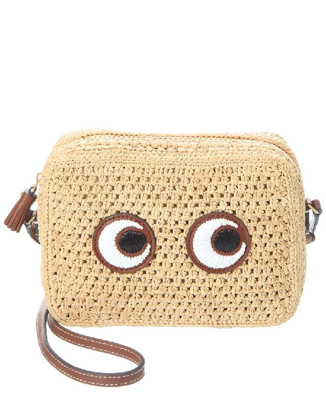 Suede Crossbody Bag in Olive Green for Fall Fashion StatementsAnya Hindmarch Eyes Raffia & Leather Crossbody Suede Crossbody Bag in Olive Green for Fall Fashion StatementsAnya Hindmarch Eyes Raffia & Leather Crossbody