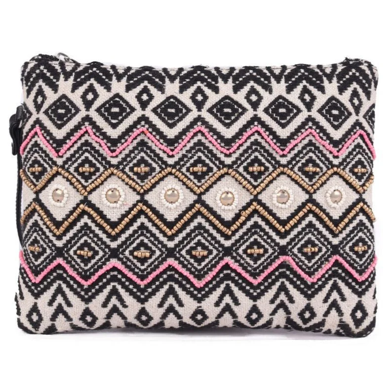 Bejeweled Clutch in Purple for Opera PerformancesBlack Beaded Embroidered Woven Makeup/Travel Pouch With Tassels Bejeweled Clutch in Purple for Opera PerformancesBlack Beaded Embroidered Woven Makeup/Travel Pouch With Tassels