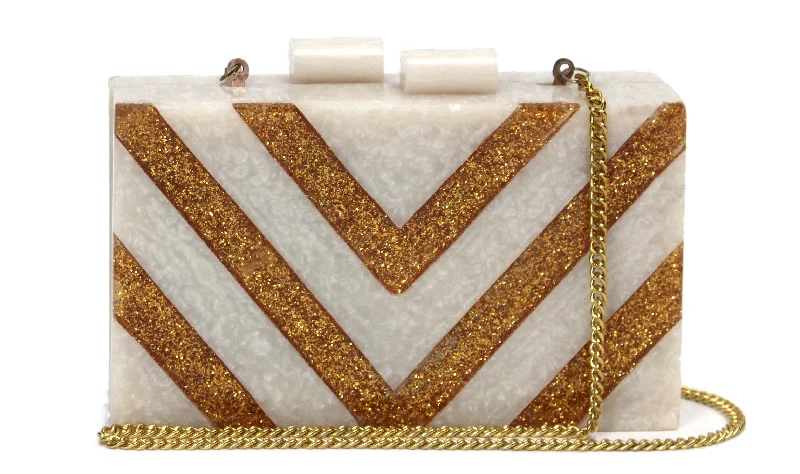 Women's Faux Fur Clutch in White for Winter BallsWomen Gold Chevron Resin Box Clutch Women's Faux Fur Clutch in White for Winter BallsWomen Gold Chevron Resin Box Clutch