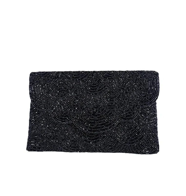 Women's Glittery Clutch in Blue for Disco - Themed EventsBeaded Clutch - Black