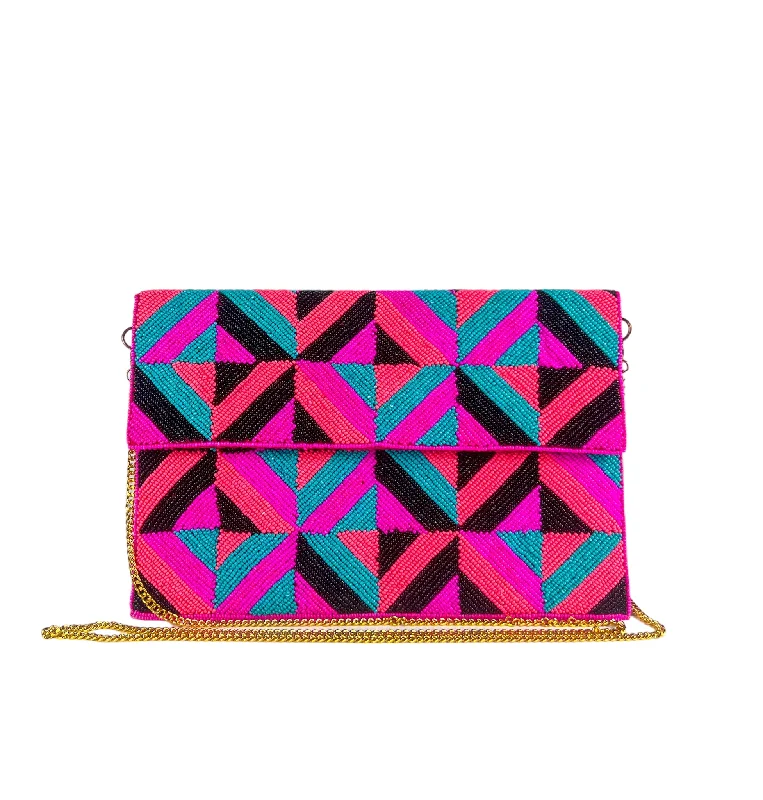 Women's Metallic Leather Clutch in Rose Gold for Valentine's DateBeaded Clutch - Vegas