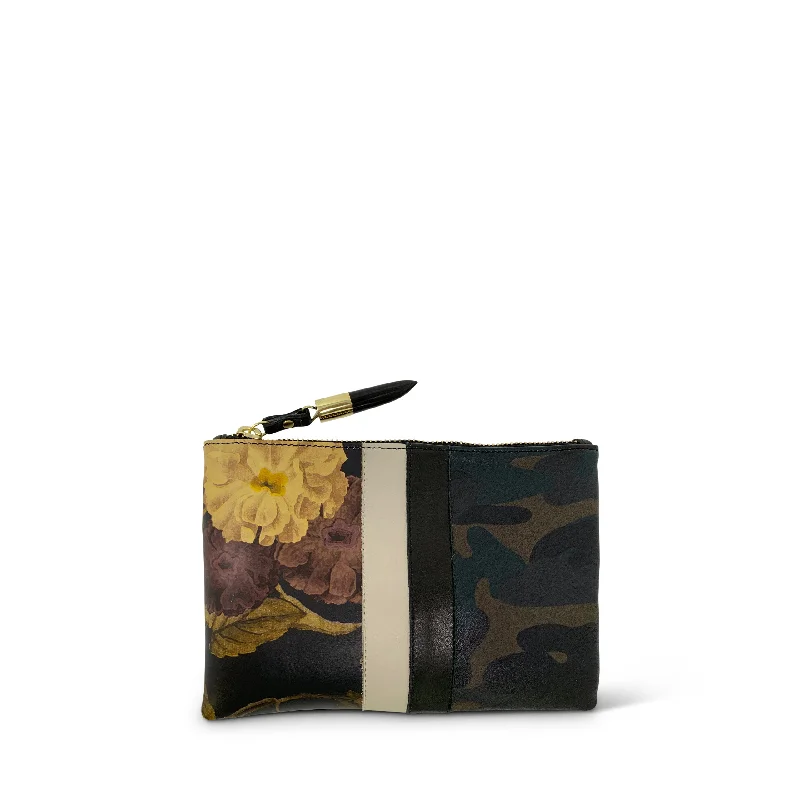 Women's Metallic Leather Clutch in Rose Gold for Valentine's DateBlack Peony Dark Camo Small Pouch Women's Metallic Leather Clutch in Rose Gold for Valentine's DateBlack Peony Dark Camo Small Pouch