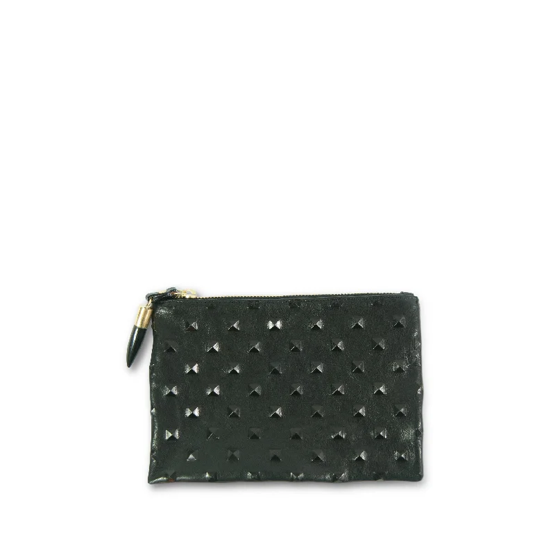 Suede Clutch with Tassel Details in Olive for Fall SoireesBlack Studded Small Pouch Suede Clutch with Tassel Details in Olive for Fall SoireesBlack Studded Small Pouch