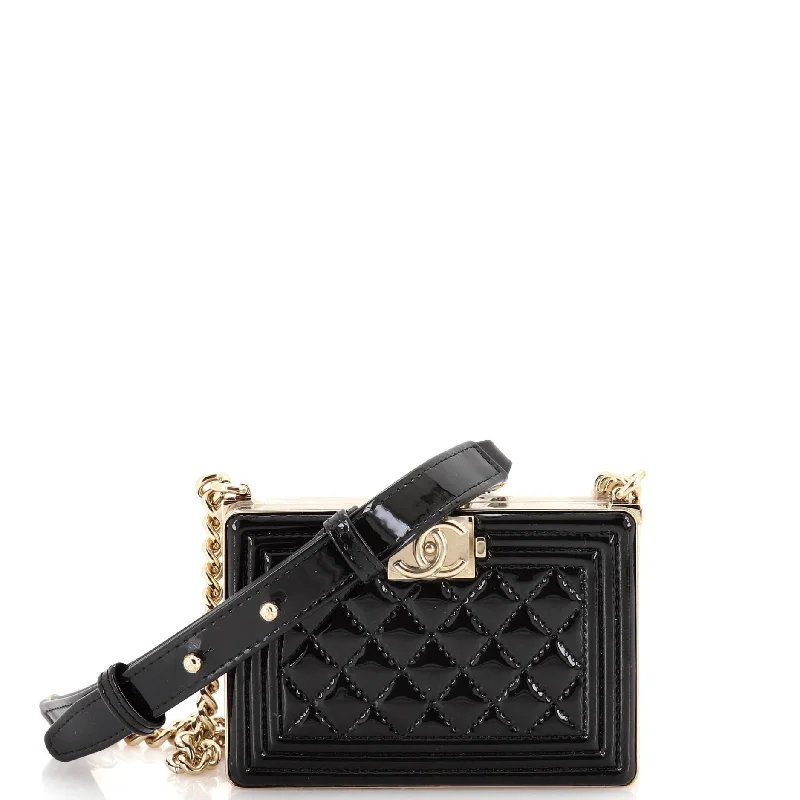 Women's Crossbody Bag with Chain Strap in Gold for a Glamorous TouchBoy Chain Box Minaudiere Quilted Patent Women's Crossbody Bag with Chain Strap in Gold for a Glamorous TouchBoy Chain Box Minaudiere Quilted Patent