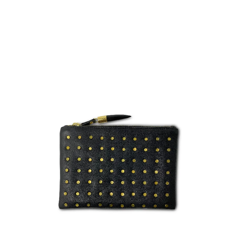Women's Metallic Leather Clutch in Rose Gold for Valentine's DateBrass Stud - Small Pouch Women's Metallic Leather Clutch in Rose Gold for Valentine's DateBrass Stud - Small Pouch
