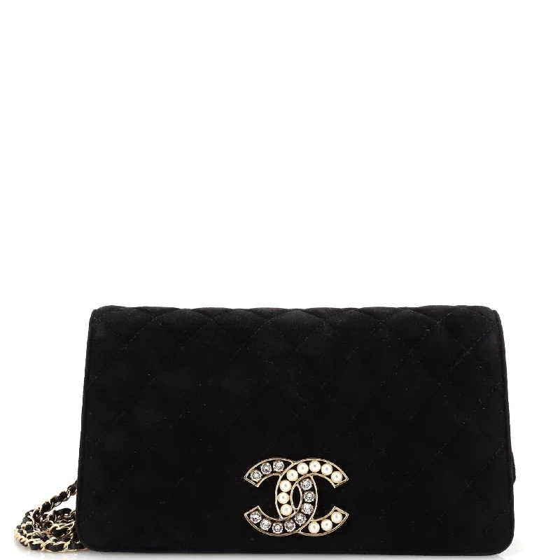 Women's Crossbody Bag with Multiple Compartments in Gray for Organized Daily UseCC Chain Full Flap Bag Quilted Suede with Faux Pearls and Crystals Women's Crossbody Bag with Multiple Compartments in Gray for Organized Daily UseCC Chain Full Flap Bag Quilted Suede with Faux Pearls and Crystals