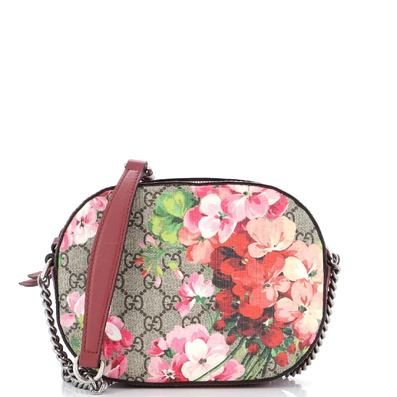Leather - Trimmed Denim Crossbody Bag in Blue for a Vintage - Inspired LookChain Crossbody Bag Blooms Print GG Coated Canvas Mini Leather - Trimmed Denim Crossbody Bag in Blue for a Vintage - Inspired LookChain Crossbody Bag Blooms Print GG Coated Canvas Mini