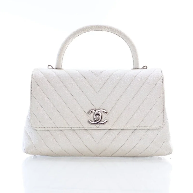 Hand - painted Canvas Crossbody Bag in Yellow for a Unique and Artistic LookChanel Chevron Coco Handle Medium White Caviar Hand - painted Canvas Crossbody Bag in Yellow for a Unique and Artistic LookChanel Chevron Coco Handle Medium White Caviar