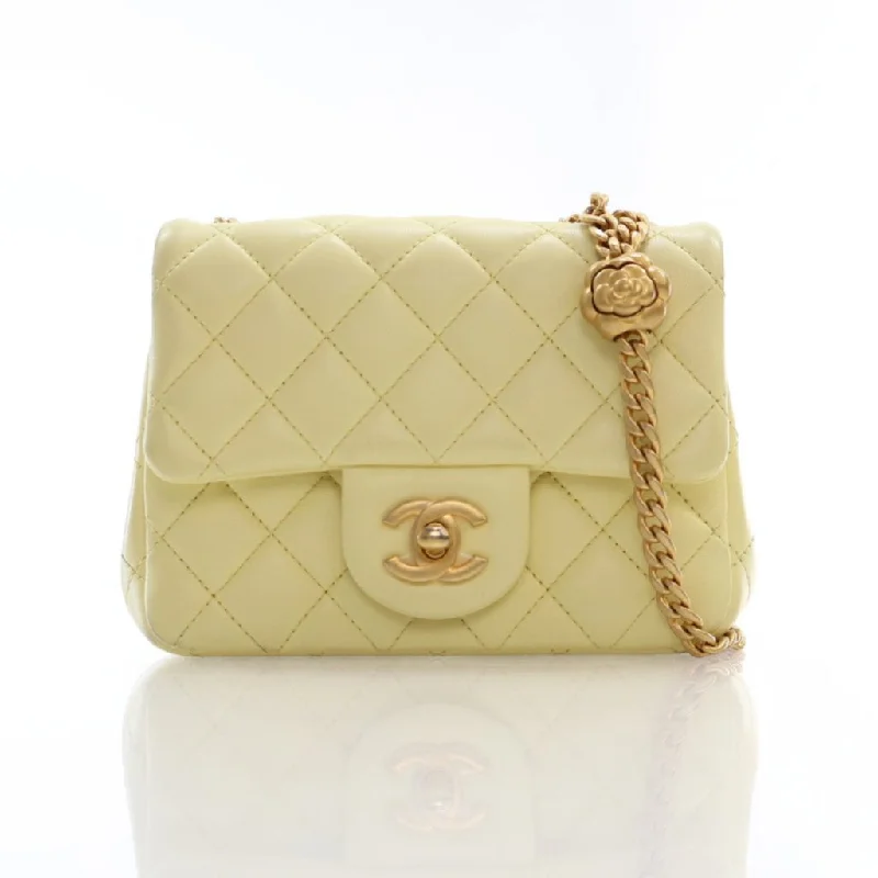Women's Crossbody Bag with Magnetic Closure in White for Quick AccessChanel Sweet Camellia Mini Square Flap Yellow Lambskin Women's Crossbody Bag with Magnetic Closure in White for Quick AccessChanel Sweet Camellia Mini Square Flap Yellow Lambskin