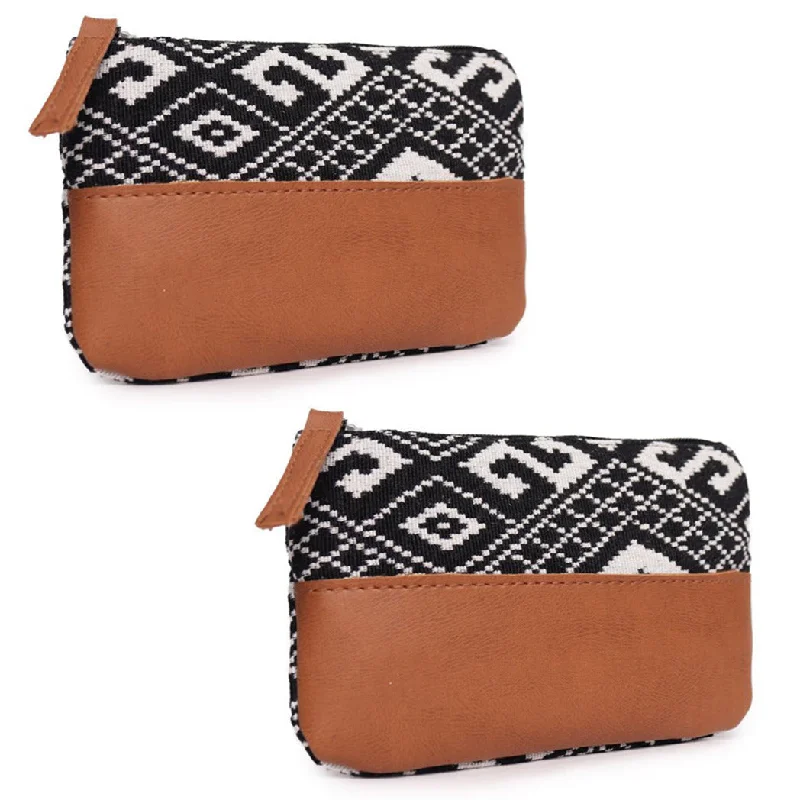 Women's Studded Leather Evening Bag in Black for Rock - n - Roll Nights"Black/White Cotton With Pu/ Make Up Pouch/Kit Small Size" Women's Studded Leather Evening Bag in Black for Rock - n - Roll Nights"Black/White Cotton With Pu/ Make Up Pouch/Kit Small Size"