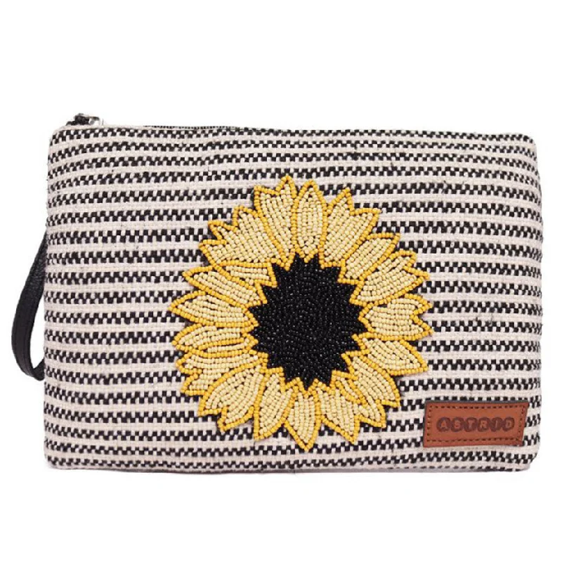 Pearl - Embellished Clutch in Cream for Bridal ShowersBlack/White Striped Woven Makeup/Travel Pouch With Wrist Handle Pearl - Embellished Clutch in Cream for Bridal ShowersBlack/White Striped Woven Makeup/Travel Pouch With Wrist Handle