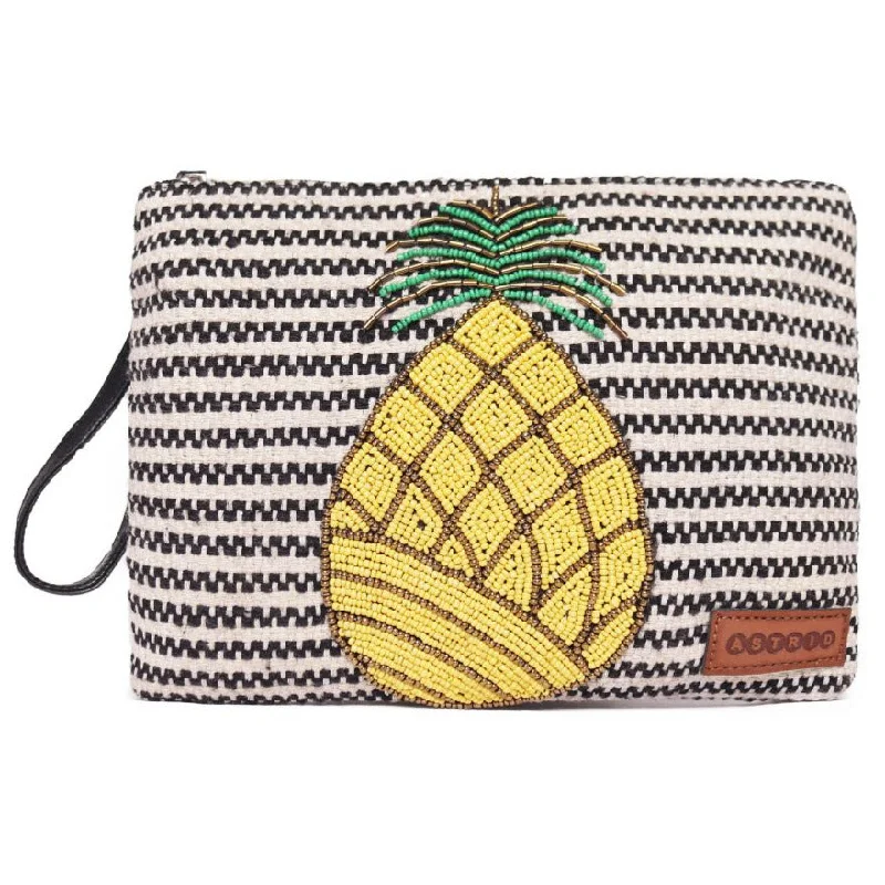 Women's Metallic Leather Clutch in Rose Gold for Valentine's DateBlack/White Striped Woven Makeup/Travel Pouch With Wrist Handle Women's Metallic Leather Clutch in Rose Gold for Valentine's DateBlack/White Striped Woven Makeup/Travel Pouch With Wrist Handle
