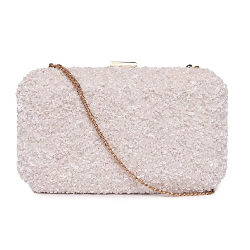 Women's Small Beaded Clutch in Silver for New Year's Eve PartyEmbllished Jewel Box Clutch With Sling Strap Women's Small Beaded Clutch in Silver for New Year's Eve PartyEmbllished Jewel Box Clutch With Sling Strap
