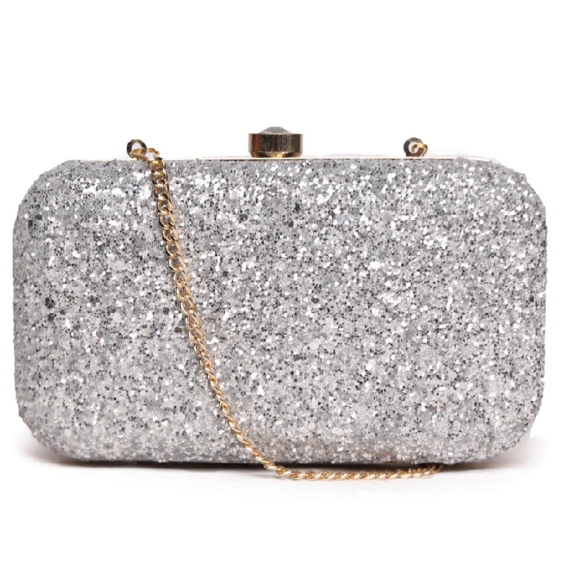 Women's Studded Leather Evening Bag in Black for Rock - n - Roll NightsEmbllished Silver Jewel Box Clutch With Sling Strap Women's Studded Leather Evening Bag in Black for Rock - n - Roll NightsEmbllished Silver Jewel Box Clutch With Sling Strap