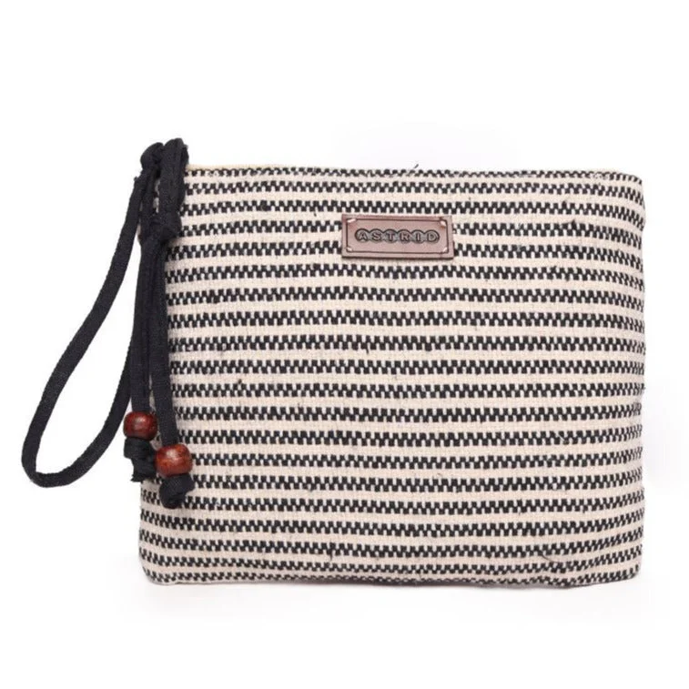 Lace - Trimmed Satin Clutch in Ivory for Garden WeddingsBlack/White Striped Woven Makeup/Travel Pouch With Tassels