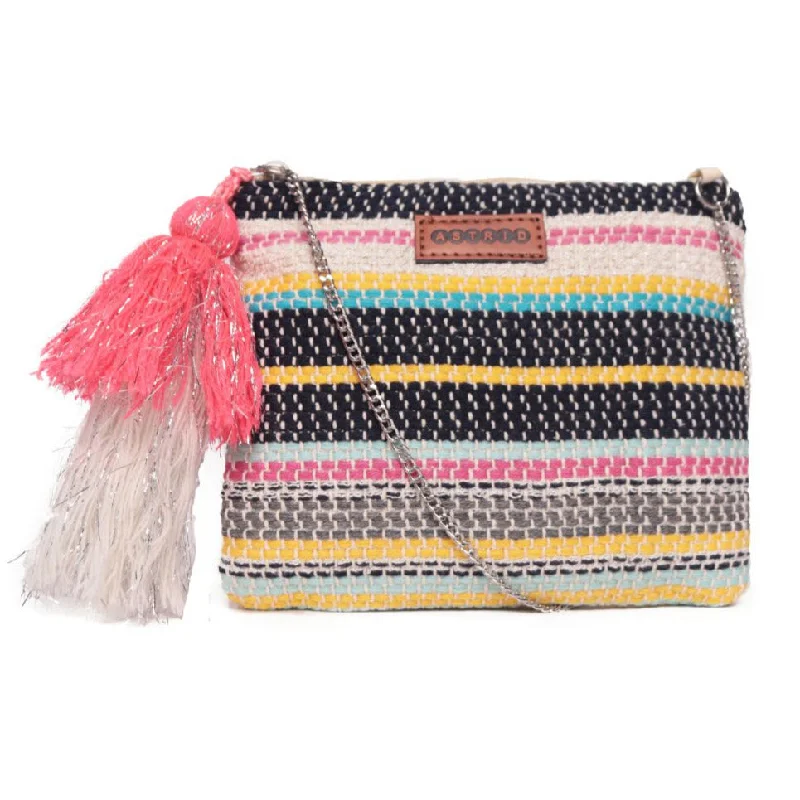 Women's Embroidered Silk Evening Bag in Navy for WeddingsMulti Colour Striped Woven Makeup/Travel Pouch With Tassels Women's Embroidered Silk Evening Bag in Navy for WeddingsMulti Colour Striped Woven Makeup/Travel Pouch With Tassels