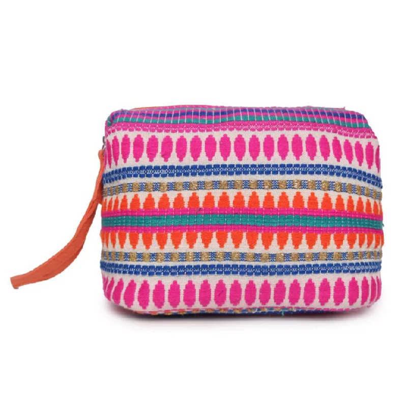 Mirrored Clutch in Silver for Futuristic - Themed GatheringsAstrid Multi Pattern Woven Makeup/Travel Pouch With Tassels Mirrored Clutch in Silver for Futuristic - Themed GatheringsAstrid Multi Pattern Woven Makeup/Travel Pouch With Tassels