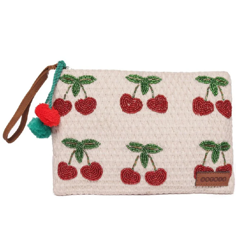 Women's Metallic Leather Clutch in Rose Gold for Valentine's DateNatural Geometric Woven Makeup/Travel Pouch With Wrist Handle Women's Metallic Leather Clutch in Rose Gold for Valentine's DateNatural Geometric Woven Makeup/Travel Pouch With Wrist Handle