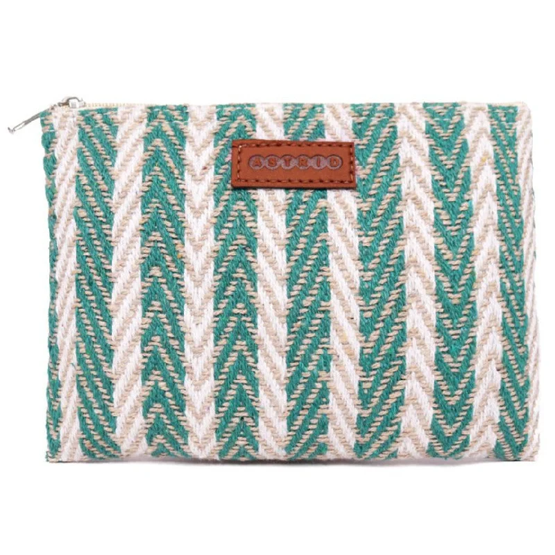 Geometric - Patterned PVC Evening Bag in Multicolor for Trendy Nights OutGreen/White Colour Woven Makeup/Travel Pouch Geometric - Patterned PVC Evening Bag in Multicolor for Trendy Nights OutGreen/White Colour Woven Makeup/Travel Pouch