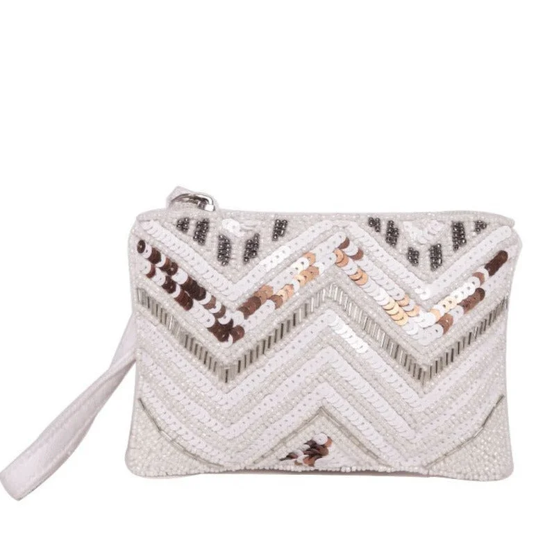 Pearl - Embellished Clutch in Cream for Bridal Showers"White Canvas With Beading/ Make Up Pouch/Kit Small Size" Pearl - Embellished Clutch in Cream for Bridal Showers"White Canvas With Beading/ Make Up Pouch/Kit Small Size"