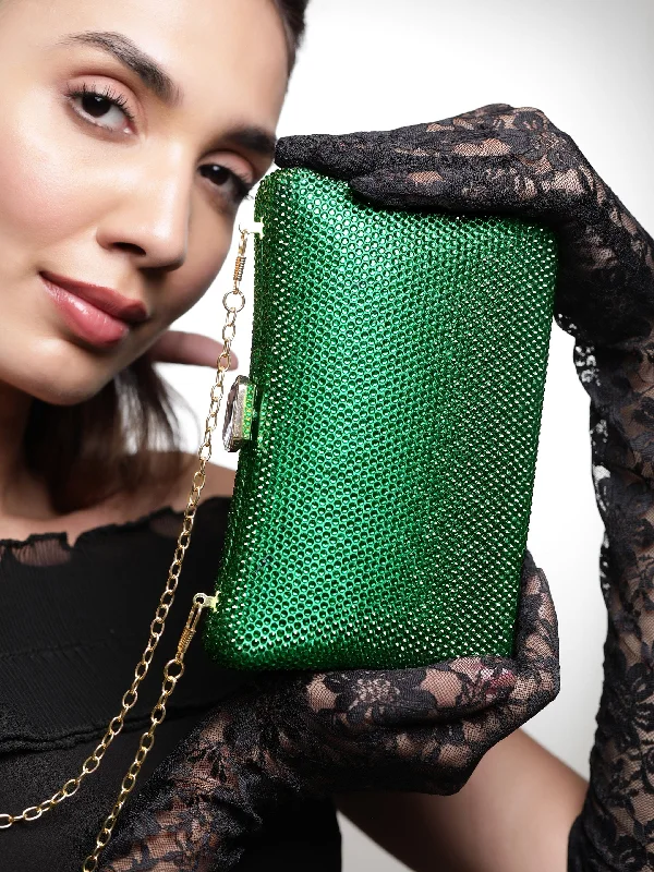 Bejeweled Clutch in Purple for Opera PerformancesRubans Green With Dazzling Crystal Zirconia Embellished Contemporary Clutch handbag