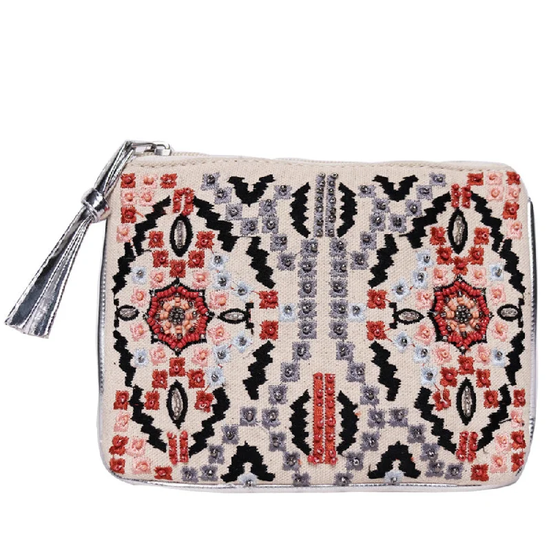 Women's Studded Leather Evening Bag in Black for Rock - n - Roll NightsASTRID Natural Beaded Embroidered Woven Pouch Bag/Travel Pouch Women's Studded Leather Evening Bag in Black for Rock - n - Roll NightsASTRID Natural Beaded Embroidered Woven Pouch Bag/Travel Pouch