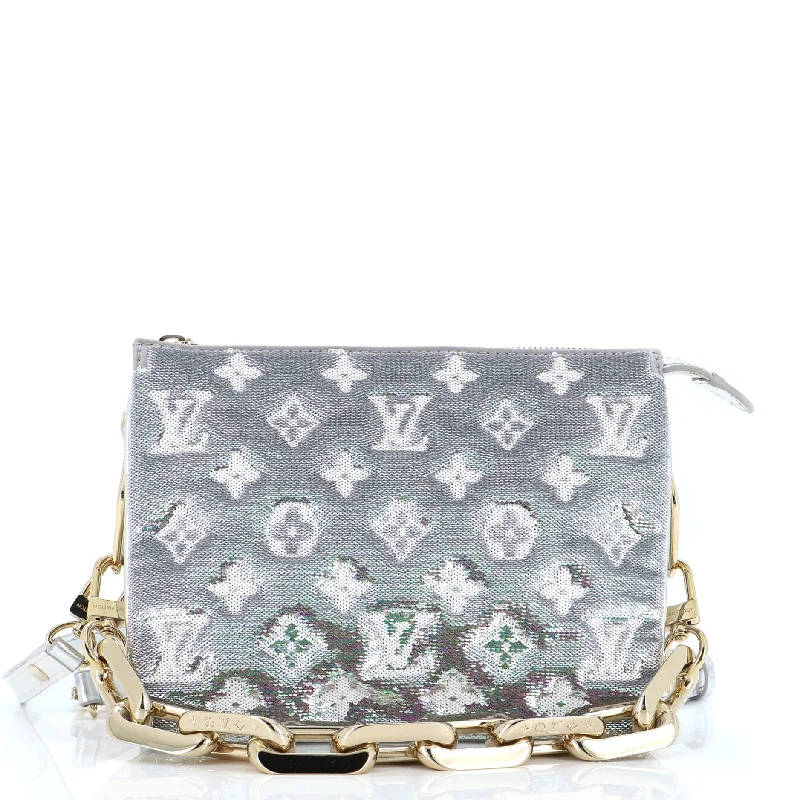 Women's Mini Crossbody Bag in Pink Velvet with Rhinestone Accents for Girls' Nights OutCoussin Bag Monogram Sequins and Embossed Lambskin BB