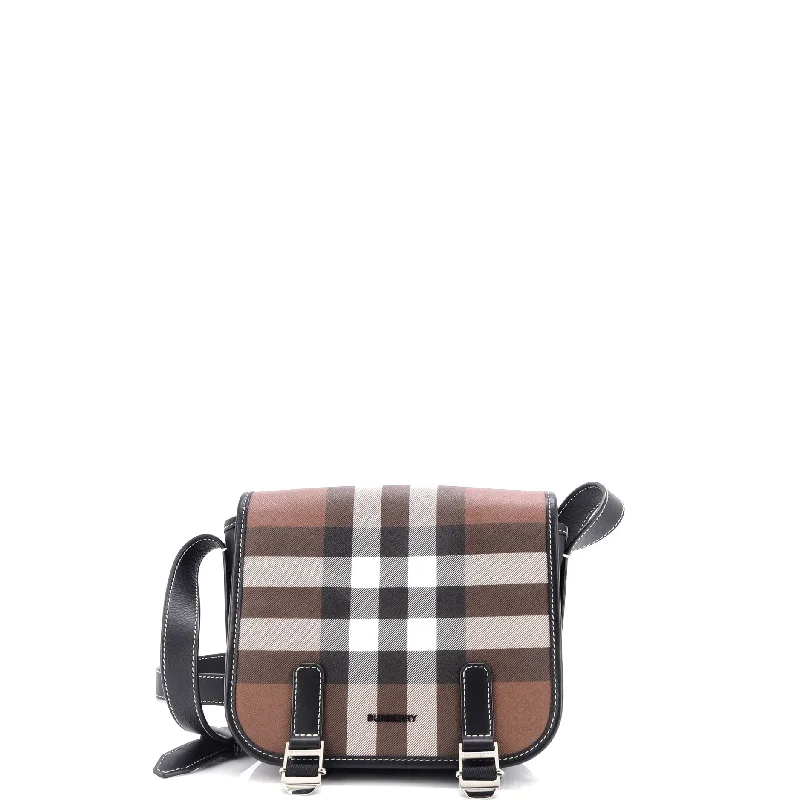 Women's Crossbody Bag with Chain Strap in Gold for a Glamorous TouchDouble Buckle Flap Messenger Bag Rider Check Coated Canvas Small