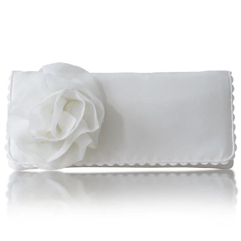 Mirrored Clutch in Silver for Futuristic - Themed GatheringsIvory satin and chiffon bridal wedding clutch handbag GEORGIA