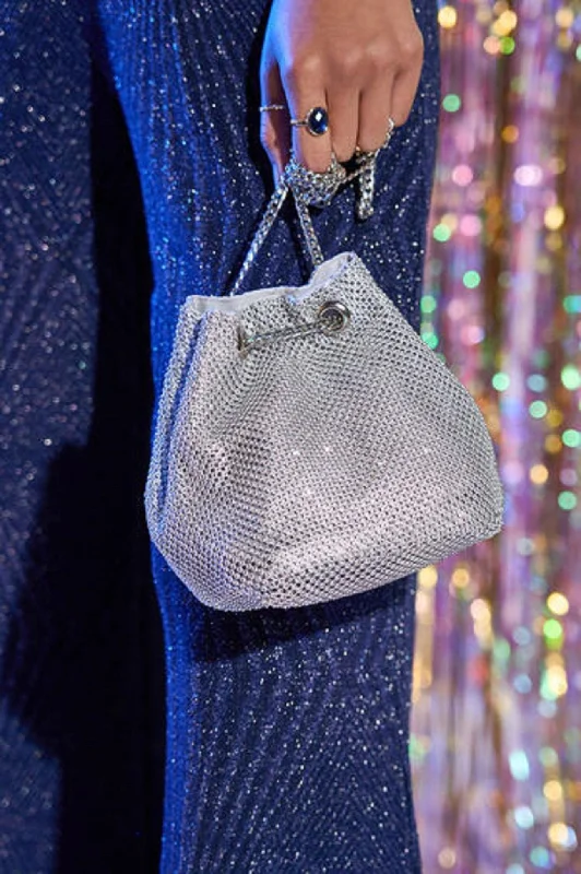 Women's Small Beaded Clutch in Silver for New Year's Eve PartyHD3227 Rhinestone Mesh Bucket Handbag Women's Small Beaded Clutch in Silver for New Year's Eve PartyHD3227 Rhinestone Mesh Bucket Handbag