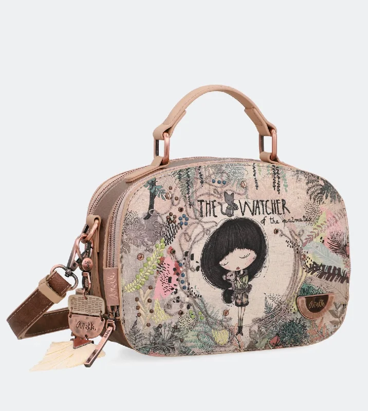 Medium - sized Canvas Crossbody Bag in Beige with Floral Print for Spring OutingsJungle double compartment handbag Medium - sized Canvas Crossbody Bag in Beige with Floral Print for Spring OutingsJungle double compartment handbag