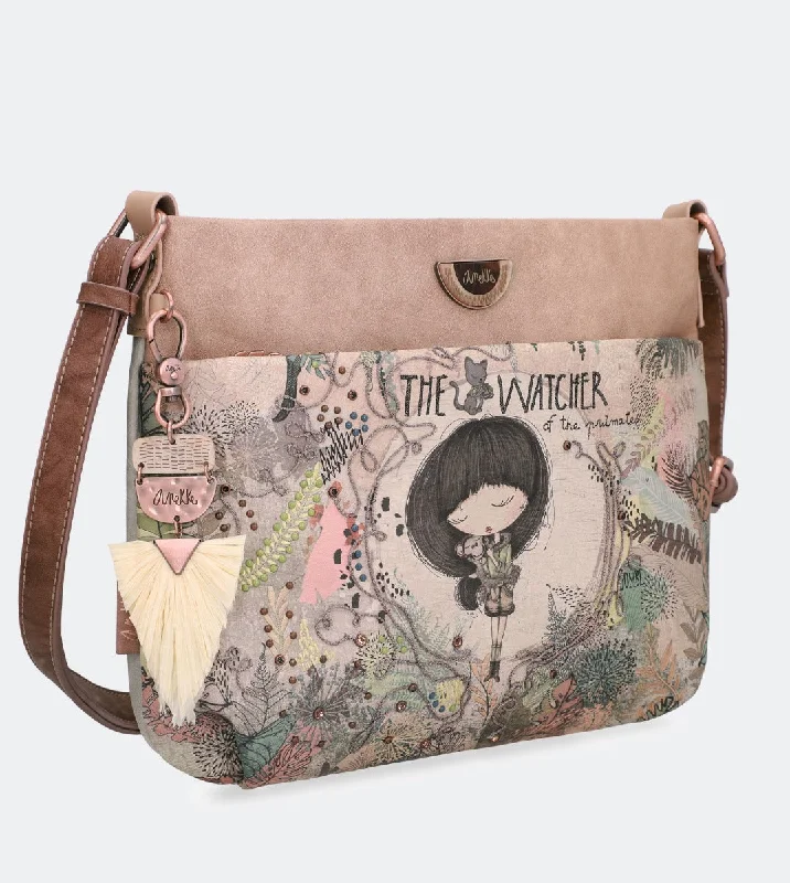 Medium - sized Canvas Crossbody Bag in Beige with Floral Print for Spring OutingsJungle printed crossbody bag Medium - sized Canvas Crossbody Bag in Beige with Floral Print for Spring OutingsJungle printed crossbody bag