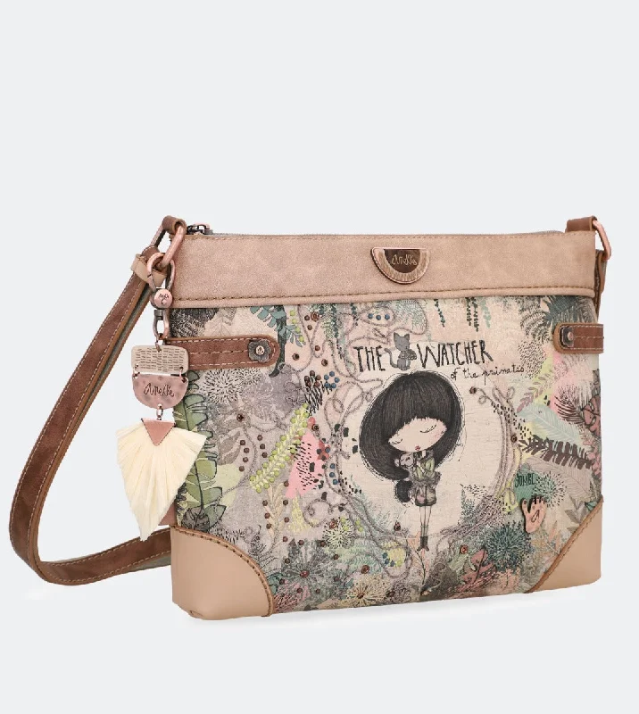 Women's Small Leather Crossbody Bag in Black with Gold Hardware for Evening PartiesJungle printed wide crossbody bag Women's Small Leather Crossbody Bag in Black with Gold Hardware for Evening PartiesJungle printed wide crossbody bag