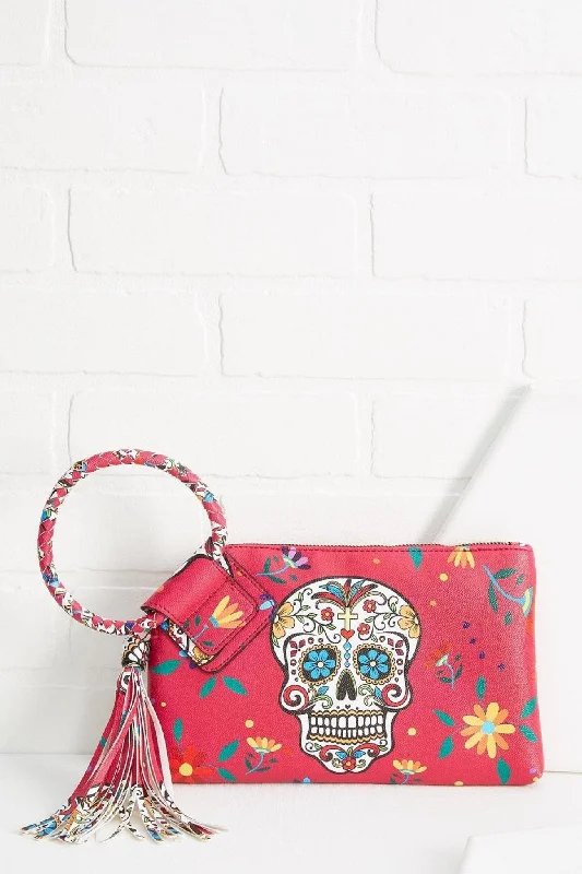 Women's Metallic Leather Clutch in Rose Gold for Valentine's DateJY0406 Gabriela Sugar Skull Day of the Dead Tassel Wristlet/Clutch Women's Metallic Leather Clutch in Rose Gold for Valentine's DateJY0406 Gabriela Sugar Skull Day of the Dead Tassel Wristlet/Clutch