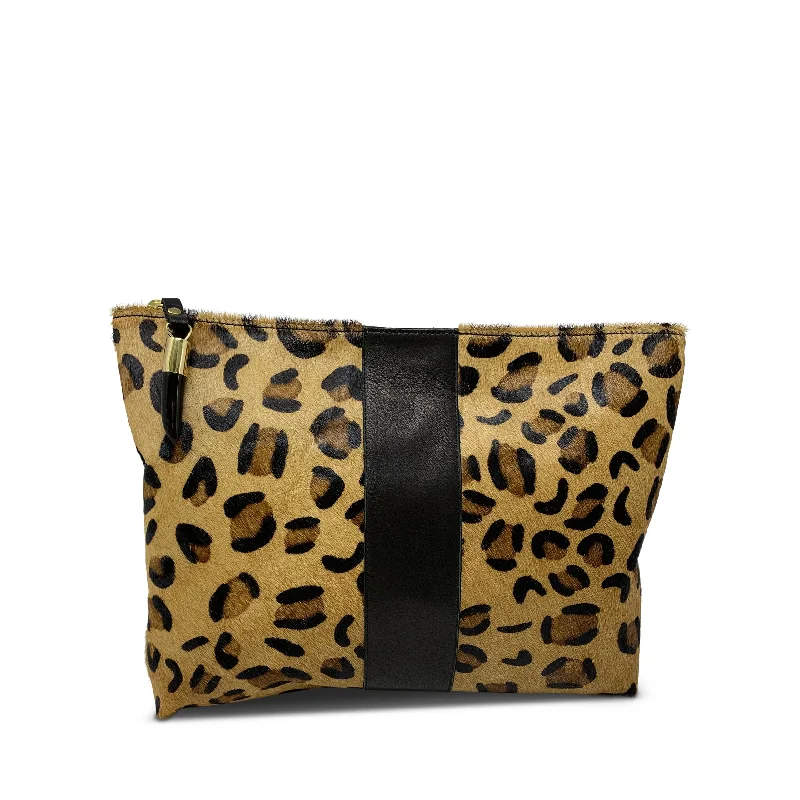 Leather Clutch with Chain Strap in Black for Cocktail PartiesLeopard Medium Pouch