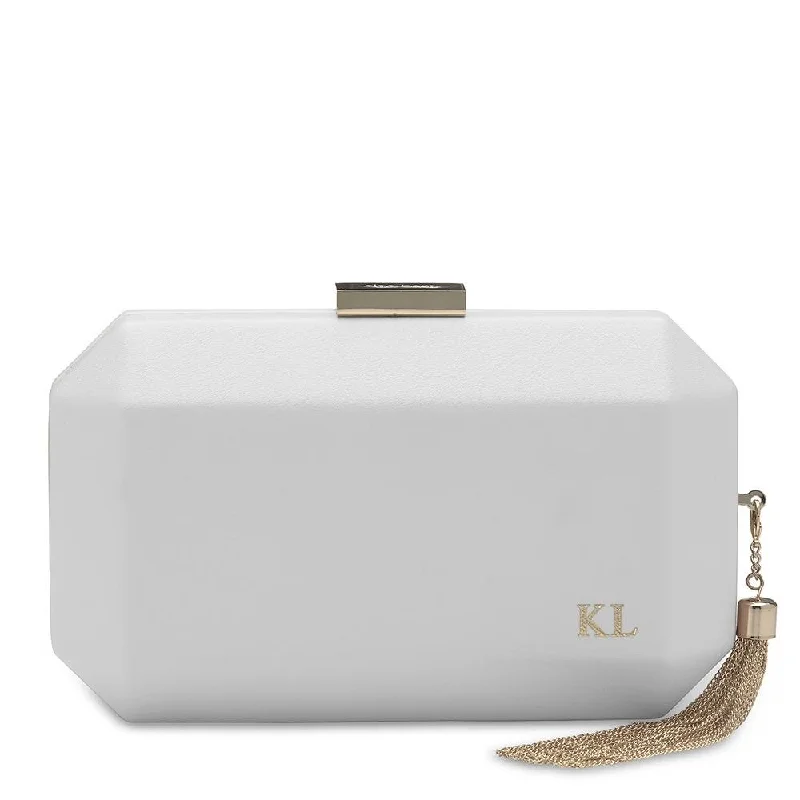 Leather Clutch with Chain Strap in Black for Cocktail PartiesLIA Monogrammed Clutch