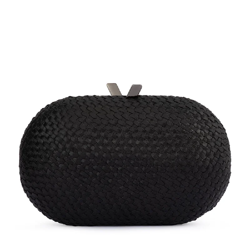 Women's Monogrammed Leather Clutch in Tan for Personalized StyleLUCIA Woven Oval Clutch
