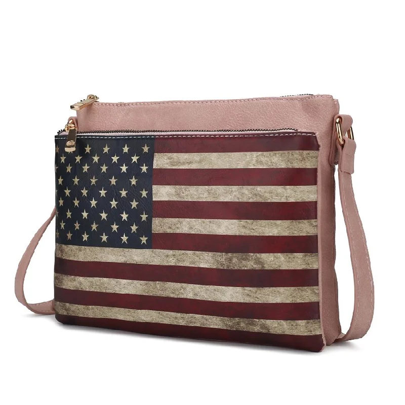 Plus - size Women's Crossbody Bag in Burgundy for Ample StorageMadeline Printed Flag Vegan Leather Women’s Crossbody Bag Plus - size Women's Crossbody Bag in Burgundy for Ample StorageMadeline Printed Flag Vegan Leather Women’s Crossbody Bag